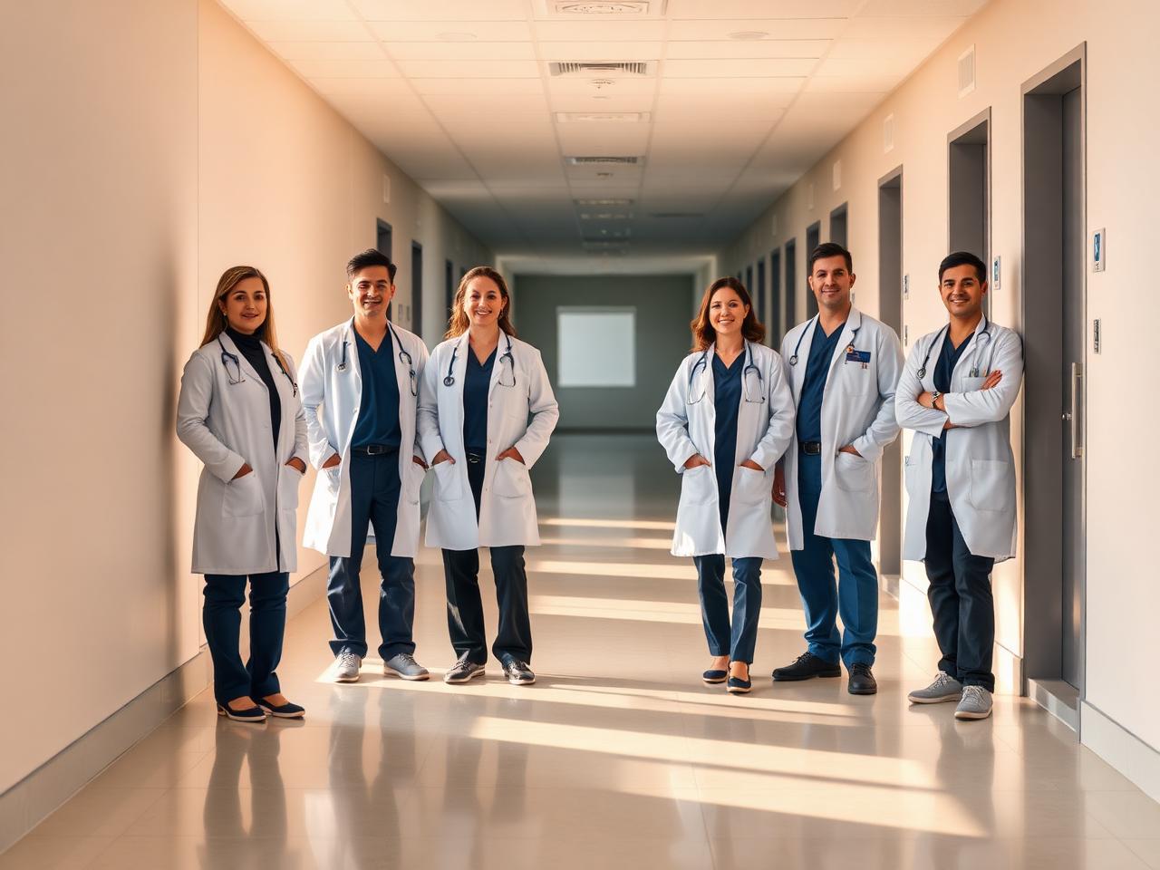 Equipe multidisciplinar da Corbe em corredor da clínica