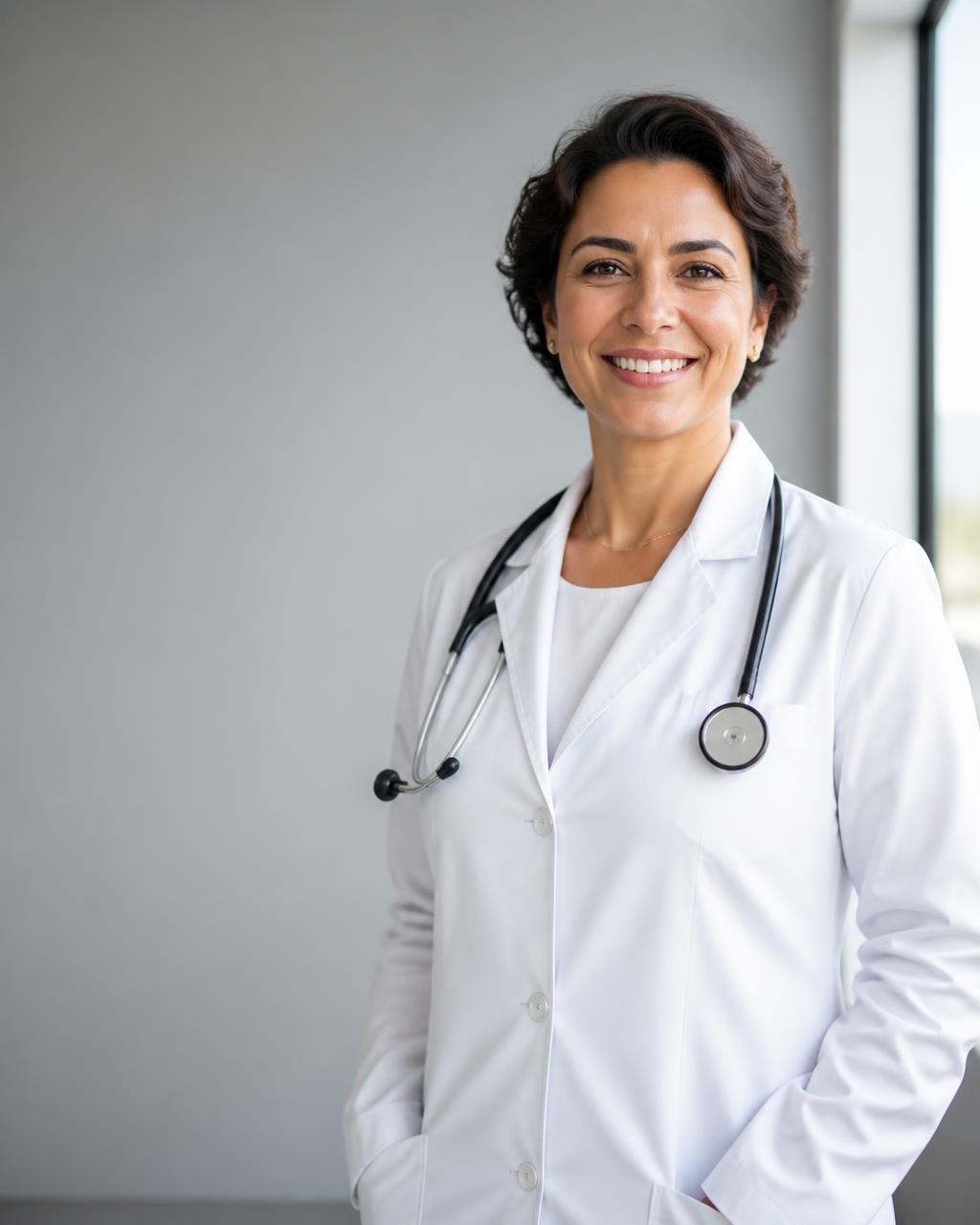 Médica cardiologista da Corbe sorrindo em consultório