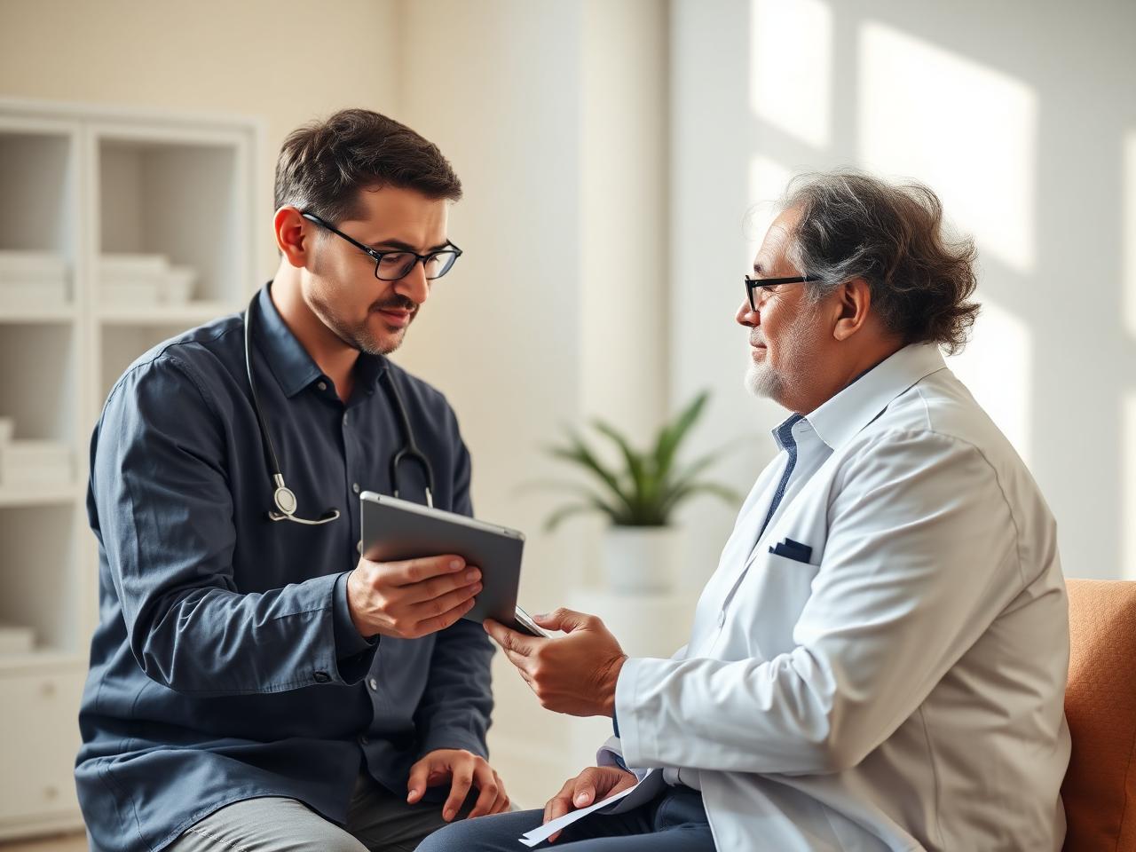 Médico explicando resultado de exame para paciente